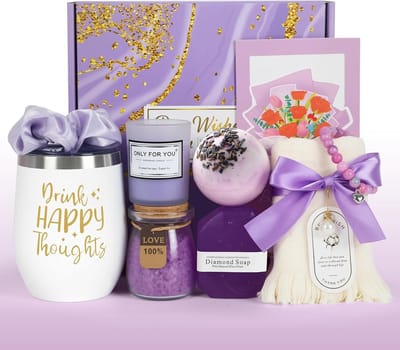 Persoonlijk Cadeau voor Vrouwen, Luxe Cadeaubox met 35ml Kopje, Ontspanning en Wellness Geschenken voor Moeder, Vrouw, Zus of Beste Vriendin in Lichtpaars