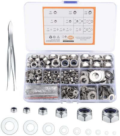 JGS Premium - 980-Delige Set Schroefborgmoeren met Vlakke Sluitringen Roestvrij Staal Zelfborgende Ringen - M2.5/M3/M4/M5/M6/M8/M10/M12 - Duurzaam en Betrouwbaar