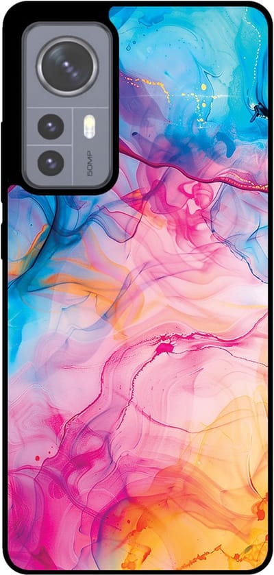 Smartphonica Telefoonhoesje Geschikt voor Xiaomi 12 met Regenboog Acryl Marmer Opdruk - TPU Backcover Case Rainbow Acrylic Marble Design geschikt voor Xiaomi 12