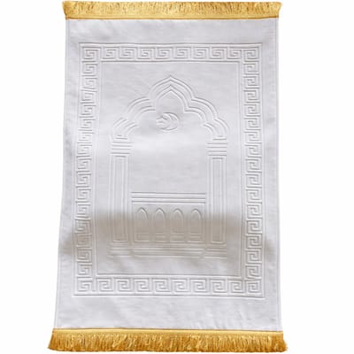 Baraka Treasures Ergonomische Gebedskleed - Luxe Gebedskleed - Islamitische Gebedskleed - Gebedskleed met Kniekussen - Gebedskleed met Sponskussen - Eid Cadeau - Ramadan Geschenk - Sajada - Seccade - 110cm x 70cm - Wit