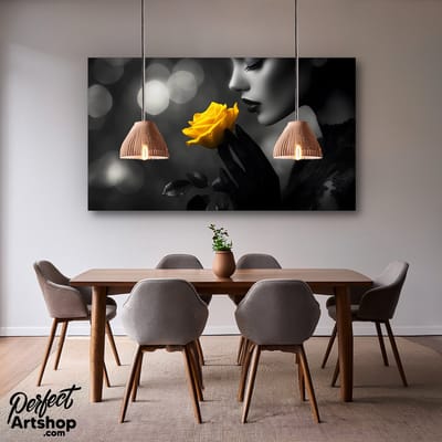 YELLOW ROSE - Wanddecoratie 60x80 cm - Aluminium - Luxe Kunst aan de Muur