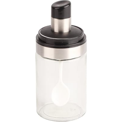 Transparante Glazen Kruidenpot Zout Peper Kruidenpot Fles met Lepel voor Keukengebruik black
