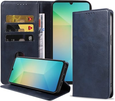 Smartphonica Telefoonhoesje Geschikt voor Samsung Galaxy A06 Kunstleer met Magnetische sluiting en Pasjeshouder Bookcase met Klepje - Blauw geschikt voor Samsung Galaxy A06