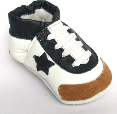 Aapie leren babyslofjes Artic Madrid - gevoerd - wit - blauw - maat S