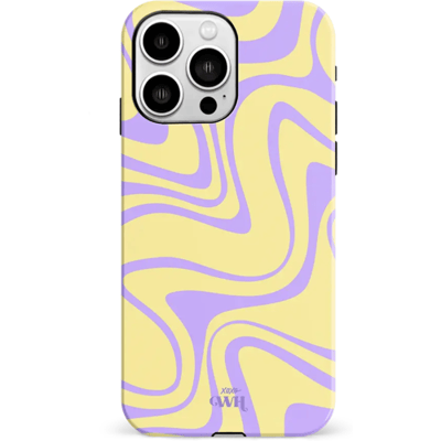 xoxo Wildhearts Sunny Side Up - Double Layer - Hardcase geschikt voor iPhone 16 Pro Max hoesje - Siliconen hoesje met golvenprint - Golvend patroon - Beschermhoes - Dubbele beschermlaag - Luxe Case - Geel en Paars