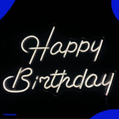 Neon Lamp - Happy Birthday Warm Wit - Restaurant - Dimbaar - Incl. Ophanghaakjes - Neon Sign - Neon Verlichting - Neon Led Lamp - Wandlamp