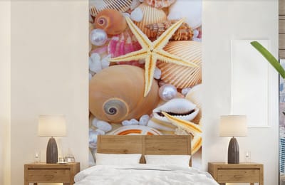 Behang - Fotobehang Schelpen - Parels - Zeesterren - Strand - Breedte 120 cm x hoogte 240 cm