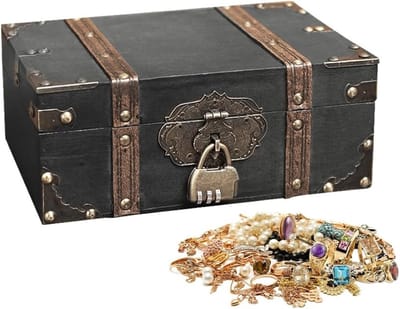 Vintage Houten Schatkist met Combinatieslot - Opbergdoos voor Kinderen, Decoratie en Cadeaus - 24 x 17 x 9,5 cm in Grijs