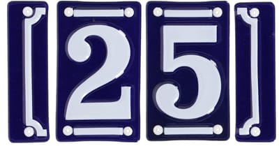 Best for Boots huisnummer 25 met sierrand - Oudhollands - emaille - blauw/wit
