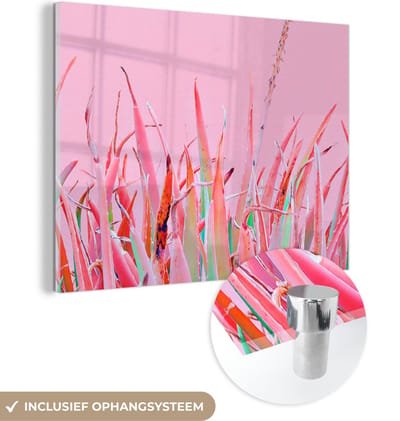 MuchoWow® Glasschilderij 40x30 cm - Schilderij acrylglas - Zomer - Planten - Pastel - Foto op glas - Schilderijen