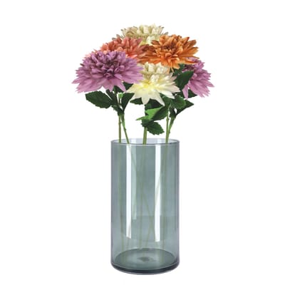 Bloemenvaas Neville - donkergrijs transparant - glas - 16 x 30 cm - Cilinder vorm
