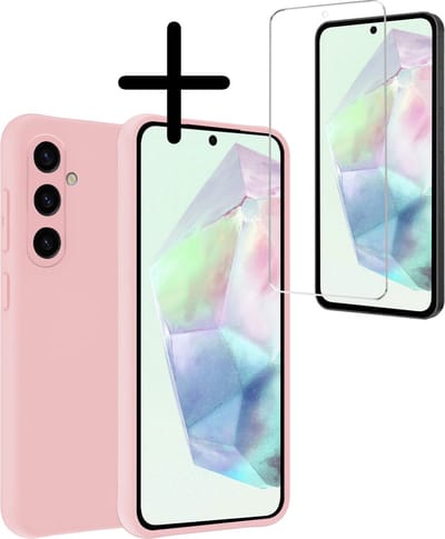 Hoesje Met Screenprotector - Geschikt voor Samsung Galaxy A35 - Sterk & Shockproof - Back Cover - Siliconen Case - Telefoon Hoes - Lichtroze
