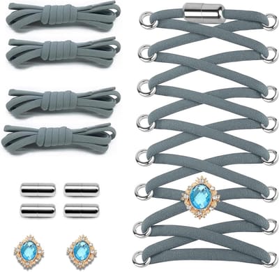 Elastische veters voor kinderen en volwassenen, ideaal voor werk- en sportschoenen, met metalen sluitingen en decoratieve elementen