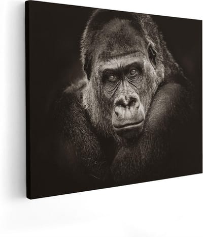 Artaza Canvas Schilderij Gorilla Portret - 50x40 cm - Wanddecoratie Dierenkop - Muurdecoratie Dieren - Kamer Accessoires