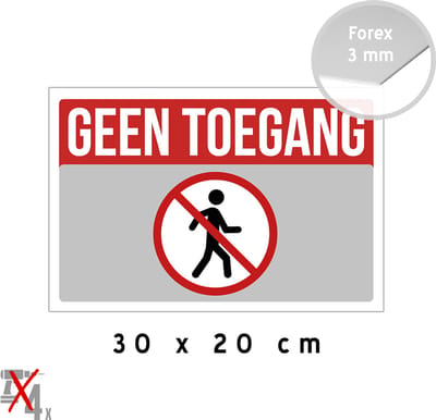 Pictogram/ bord | "Geen toegang" | 30 x 20 cm | Verboden te betreden | Ongewenst bezoek | Personeel | Privaat eigendom | Privé domein | 1 stuk