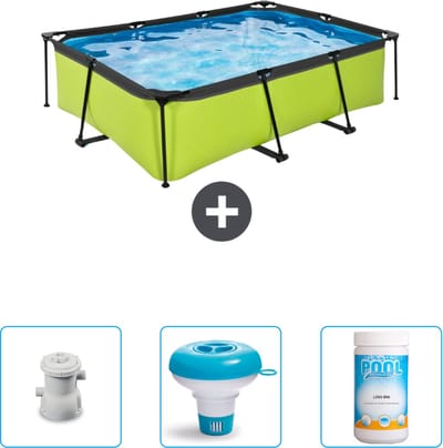 EXIT Rechthoekig Lime Frame Zwembad - 220 x 150 x 65 cm - Inclusief Pomp - Chloordrijver - Chloor - Nu extra voordelig