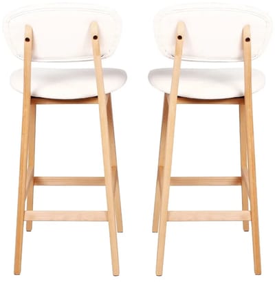 MODENUIT Barstoel 91,5 cm - Set Van 2 Met Rugleuning En Dikke Zitting - Voor Keuken En Bar - Hout Wit Kunstleer