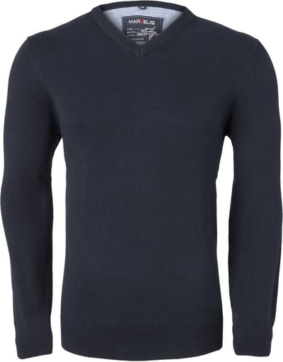 MARVELIS heren trui katoen - V-hals - donkerblauw