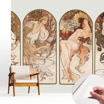 Wallfluent Zelfklevend Behang - Poriën van vrouwen Zelfklevend fotobehang - 250x250 cm - Bruin Zelfklevend Behang - Peel-and-stick techniek - Voor de woonkamer, slaapkamer en kantoor Zelfklevend Behang
