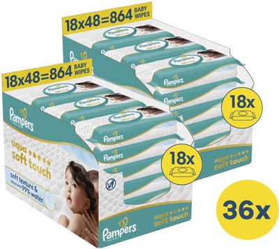 Pampers Billendoekjes Aqua Soft Touch - 2 Dozen = 36 pakken billendoekjes
