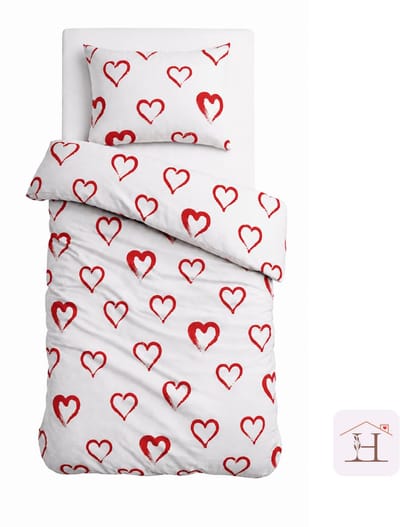 HappyNest - Dekbedovertrek Eenpersoons - 140x200 cm + Met 1 Kussenslopen - 60*70 cm - Hartjesdroom