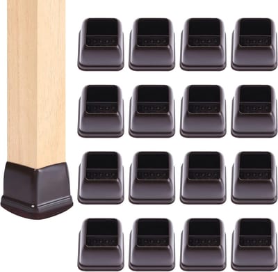 Daity 16 Pack - Vierkante stoelpootbeschermers met vilt - siliconen meubelbeschermers van vilt voor hardhouten vloeren - eettafelpootbeschermers - krasbestendig (geschikt voor 20-28 mm, donkerbruin)