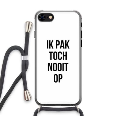 Case Company® - Hoesje met koord geschikt voor iPhone 8 hoesje met Koord - Ik pak nooit op - Telefoonhoesje met Zwart Koord - Bescherming aan alle Kanten en Over de Schermrand