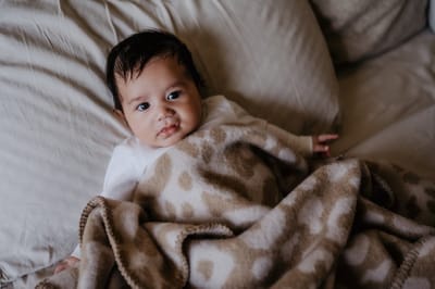 Wollen wiegdeken - 100% wol - Pure Baby Love - panter beige en creme - 65x90 cm
