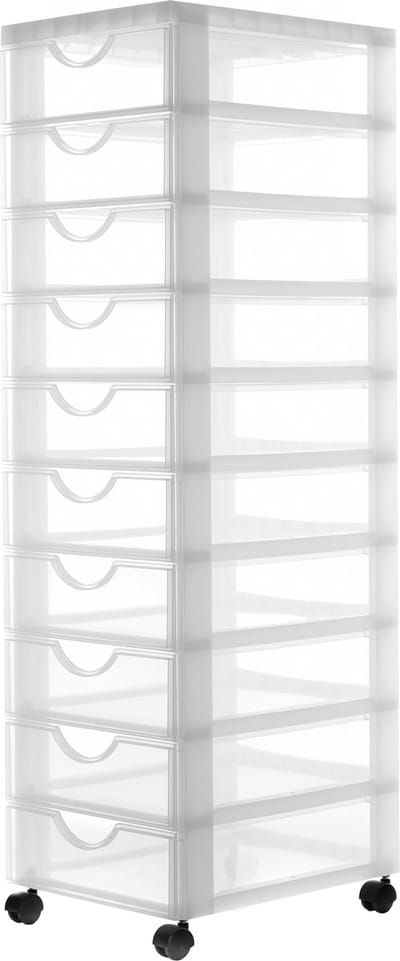 IRIS Easygrip Chest ladekast - 10 lades x 7,5L - Kunststof - Wit/Transparant - Met wieltjes