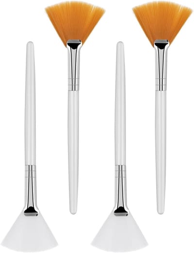 Set van 4 Gezichtsborstels, Fan Brushes en Applicator Borstels voor Make-up, Transparante Handgreep, Ideaal voor Modder- en Gezichtscremes