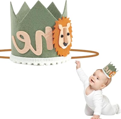 Cosensi - Verjaardagscorona - Groene Leeuw - Perfect voor Eerste Verjaardag - Feestelijke Hoed - Kinderfeestjes - Herinneringen Vastleggen - Geschi...