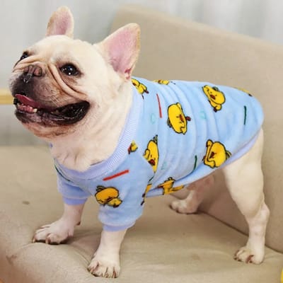 OLOEY Hondenpyjama- zachte en warme fleece onesie- schattig huisdierkostuum- outfit voor kleine en middelgrote honden- mopshond- Franse bulldog (blauw- XL)