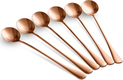 Alheco 6 lange ronde lepels – Latte macchiato – Dessertlepels set – 19,5cm – Sorbetlepels – IJslepels - Theelepels - Rosé goud