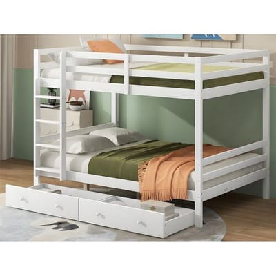 ModernLuxe Houten stapelbed met lades en ladder - 140x200cm - Wit