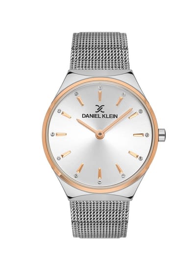 Daniel Klein DK.1.13473-5 - Horloge - Analoog - Vrouwen - Dames - Milanese/Mesh stalen band - Rond - Metaal - Streepjes - Zilverkleurig - Rosékleurig