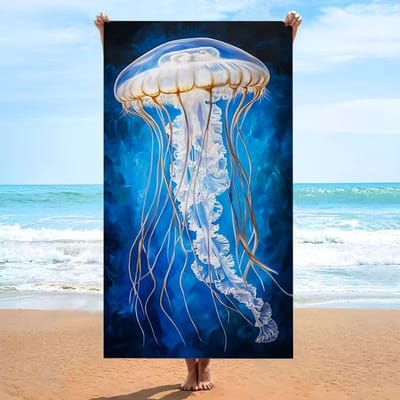 Romantic Pink Rose Jellyfish Beach Towel Ocean Themed Quick Dry Absorbent Sand-Free Towel for Summer Beach Pool Swim Travel 50X100cm &1pc blue
