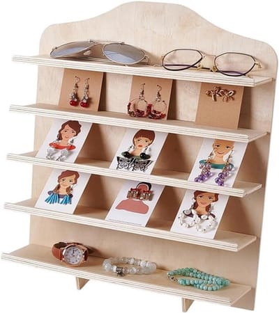 Oorbel displaystand - sieraden displayrek - sieradenhouder organizer - hout - 5 lagen - zelfbouw - oorbel ketting armband ring - horloge - bril stickers - retail opslag