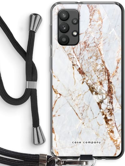 Case Company® - Hoesje met koord geschikt voor Samsung Galaxy A32 4G hoesje met Koord - Goud marmer - Telefoonhoesje met Zwart Koord - Bescherming aan alle Kanten en Over de Schermrand