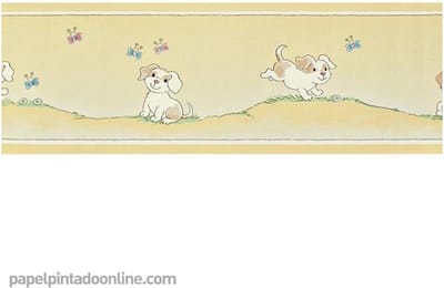 Behangrand schattige honden - Behangpapier - Babykamer -Hondjes -Four Friends - Kinderkamer - 0.13 x 5M.