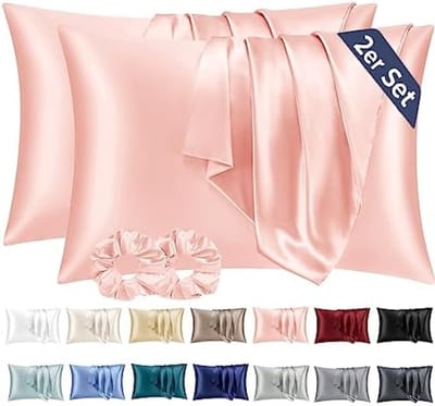 PromoHome Satijnen Kussensloop Set van 2 - 50x70 cm - Roze - Zijdezacht Microvezel - Envelopsluiting - Geschikt voor Gevoelige Huid - Inclusief 2 Satijnen Haarelastieken