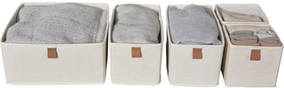 Famanu – Premium opbergmand - 5-delig - opbergdozen - kledingkast - hoogwaardige stof - beige - 5 dozen in 3 maten