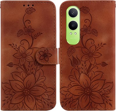 Coverup Hoesje - Geschikt voor OnePlus Nord CE4 Lite 5G Hoesje - Coverup Bloemen Book Case - Bruin