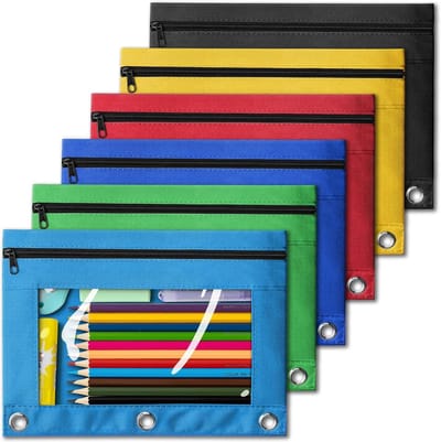 Set van 6 Grote Potloodzakjes met Rits voor 3-rings Mappen - Duurzaam en Transparant Venster