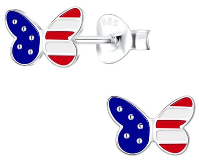 Joy|S - Zilveren vlinder oorbellen - 8 x 6 mm - Amerikaanse vlag