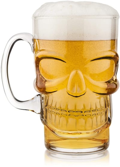 Cosensi - Dailygoods - Gothic Skull Bier Lager Pint Glas - Halloween Barware - 700 ml - Transparant - Doodshoofd Design - Perfect voor Feestjes - 15 cm Hoog