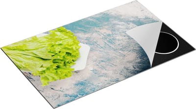 Chefcare Inductie Beschermer Groene Sla op een Blauwe Achtergrond - 85x52 cm - Afdekplaat Inductie - Kookplaat Beschermer - Inductie Mat