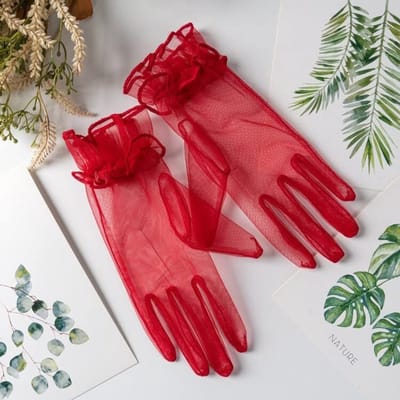 Dailygoods- Bruidshandschoenen Korte Vintage - Transparante Tule - Opera Handschoenen - Zomer Accessoires - Dames Kostuum - Eén Maat, 23 cm Lang - Avondhandschoenen