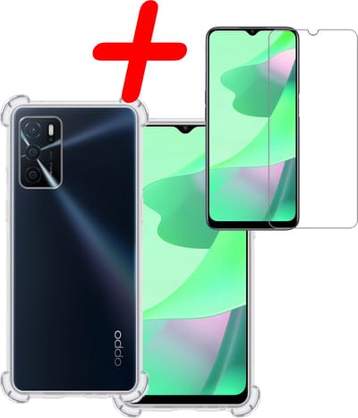 Hoesje Met Screenprotector - Geschikt voor OPPO A16 - Sterk & Shockproof - Siliconen Case - Back Cover - Telefoon Hoes - Shock Proof - Transparant