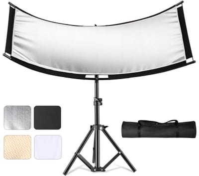 Lichtreflector voor Portretfotografie, U-vorm, 180x60 cm, Dubbelzijdig met 4 Kleuren, Inclusief Draagtas, Voor Studio- en Buitenopnames