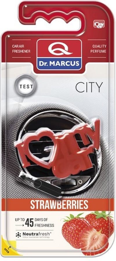 Dr. Marcus Strawberries City I Love My Car autogeurtje met neutrafresh technologie - Luchtverfrisser auto - Tot 45 dagen geurverspreiding - 20 Gram